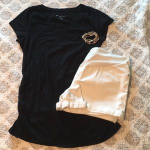 White denim Liz Lange maternity midi shorts